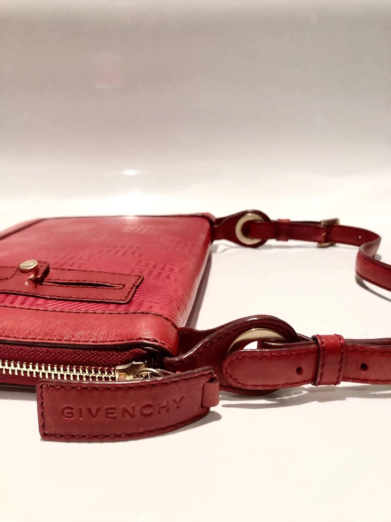 Red 2000s Givenchy Burgundy Monogram Logo Print Leather Bag