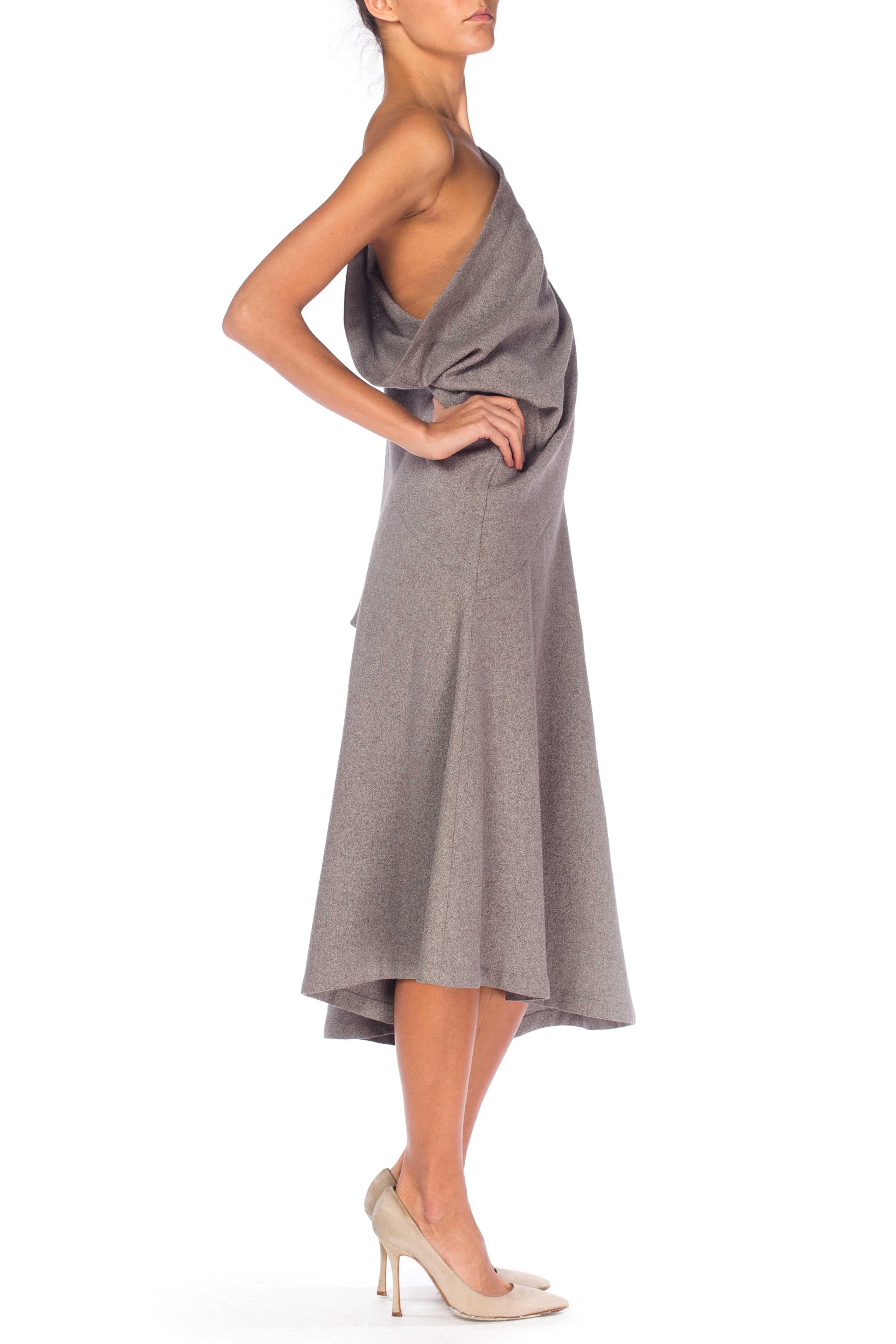 Women's 2000S Grey Wool Asymmetrical One Sleeve Dress