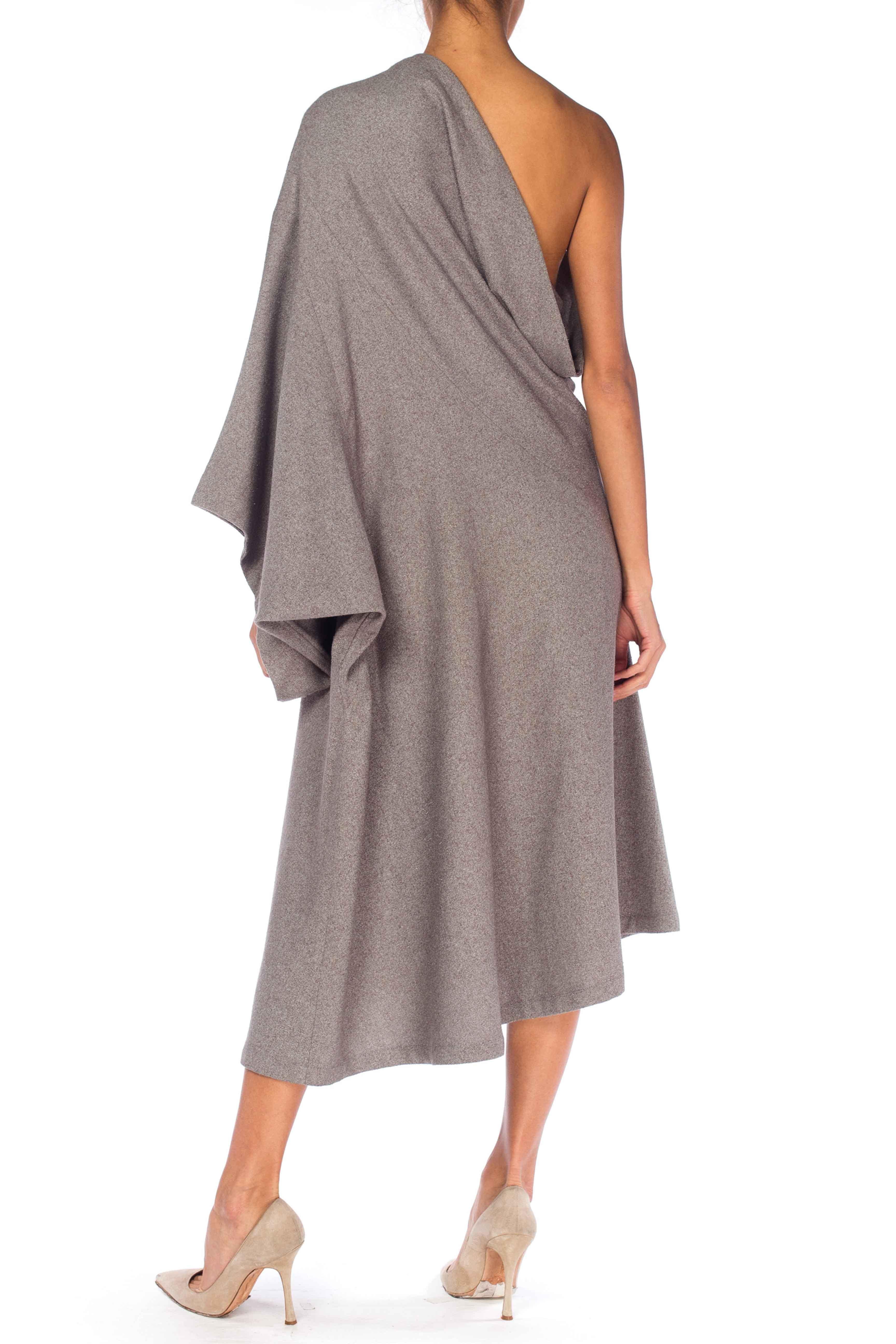 2000S Grey Wool Asymmetrical One Sleeve Dress 2
