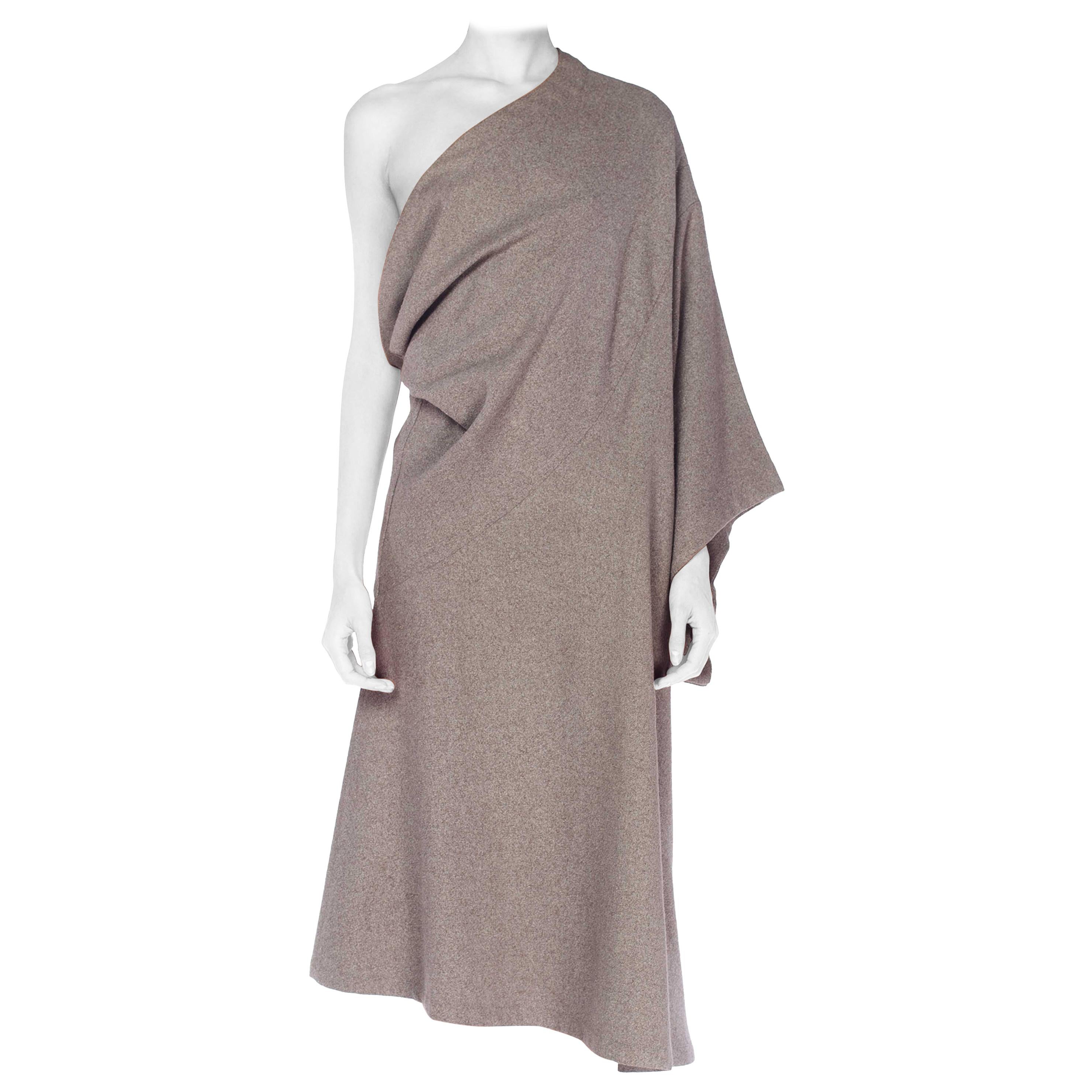 2000S Grey Wool Asymmetrical One Sleeve Dress