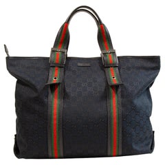 2000s Gucci Black GG Web Canvas Large Shoulder Tote Bag