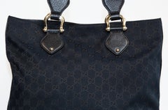 2000s Gucci Black GG Web Canvas Tote Bag / Shopper