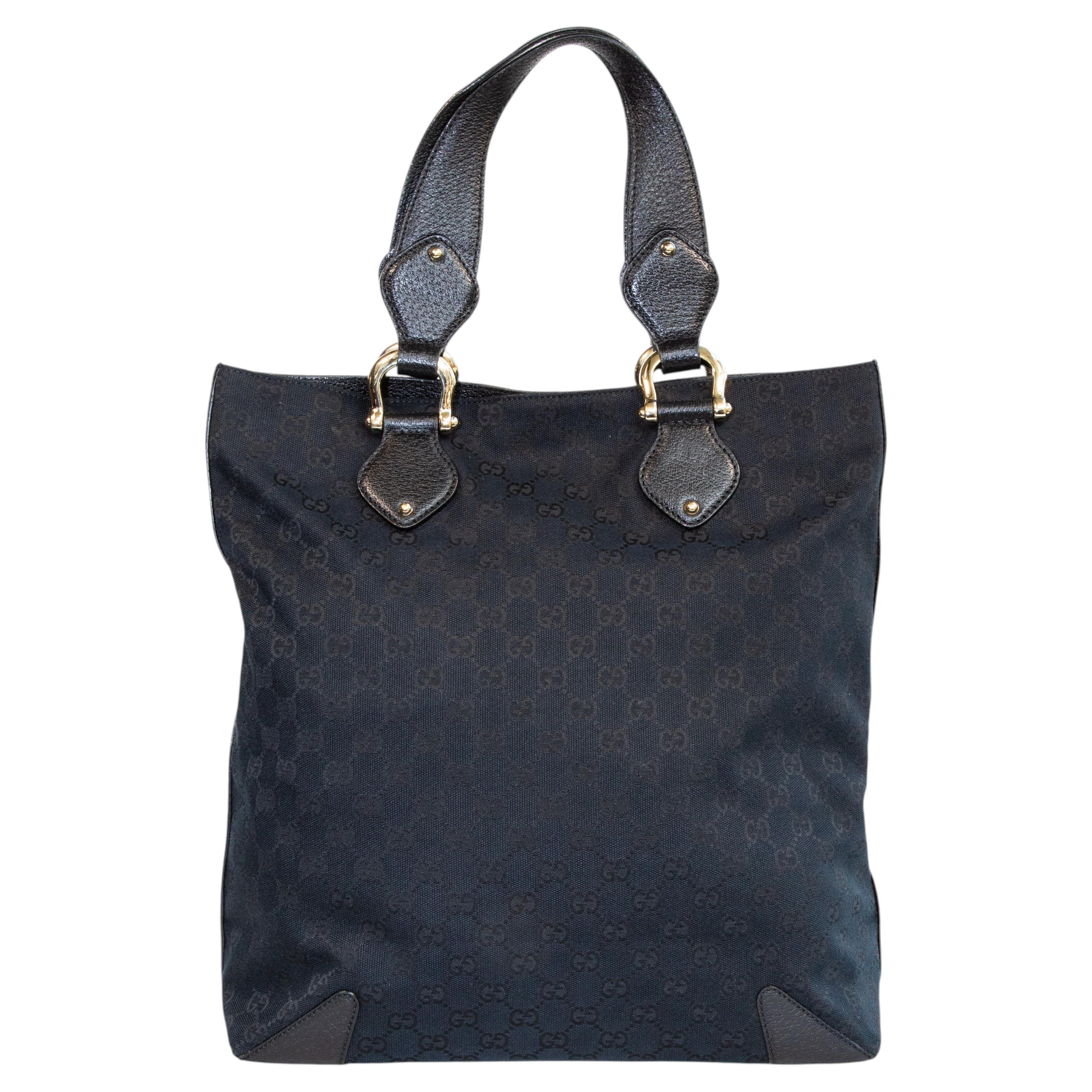 2000s Gucci Black GG Web Canvas Tote Bag / Shopper