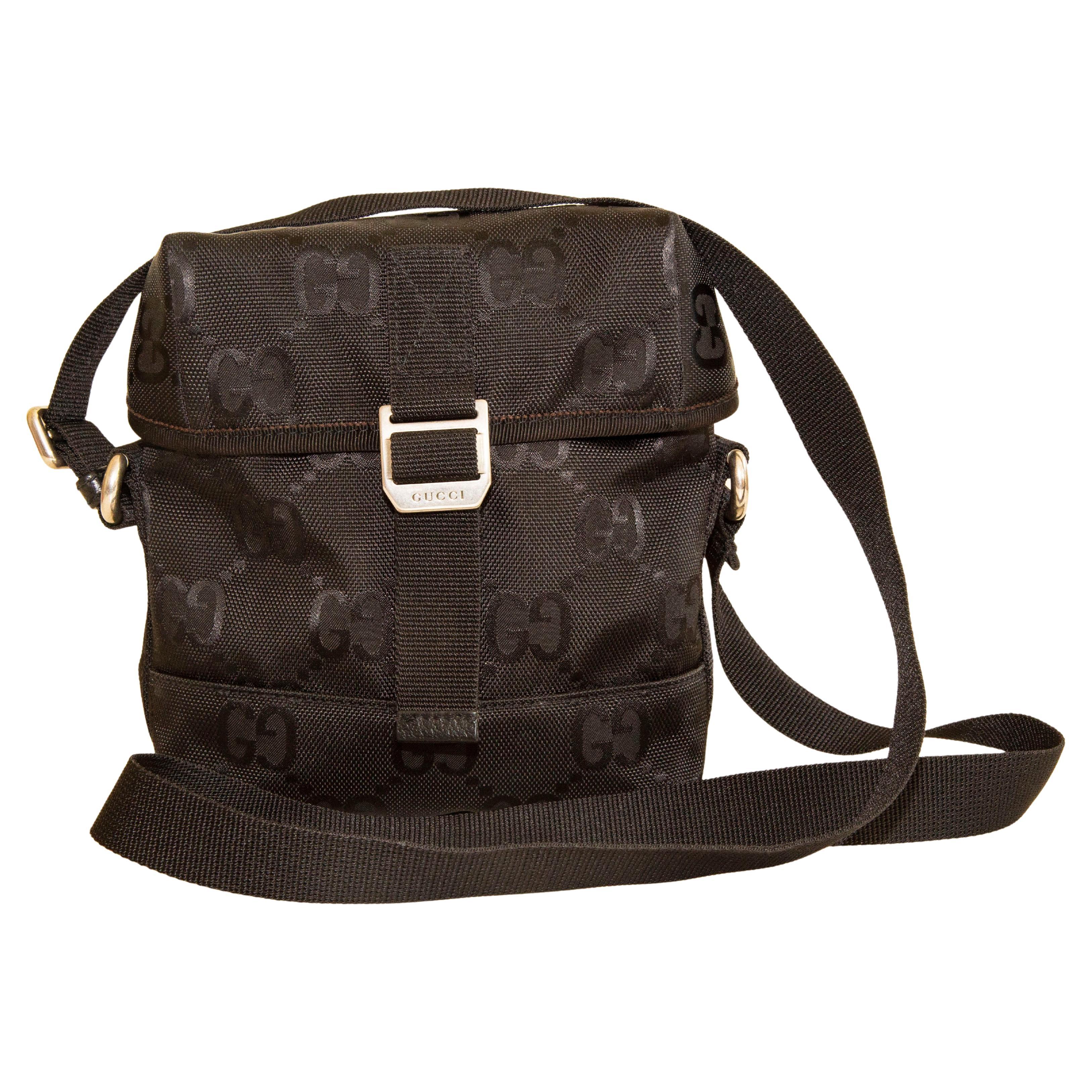 2000s Gucci Black GG Web Nylon Crossbody Bag For Sale