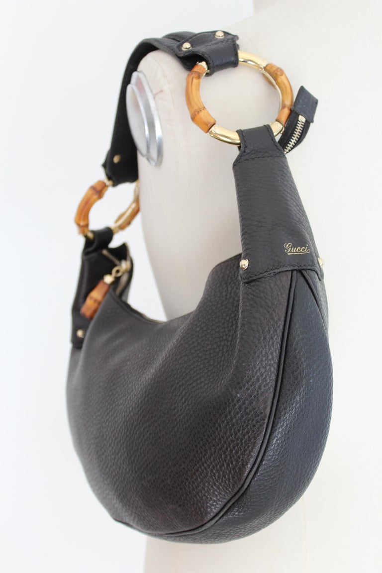Gucci vintage black leather bamboo hobo bag - 2000s second hand Lysis