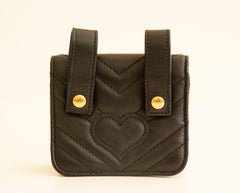 2000s Gucci Black Leather 'GG Marmont' Quilted Belt Pouch