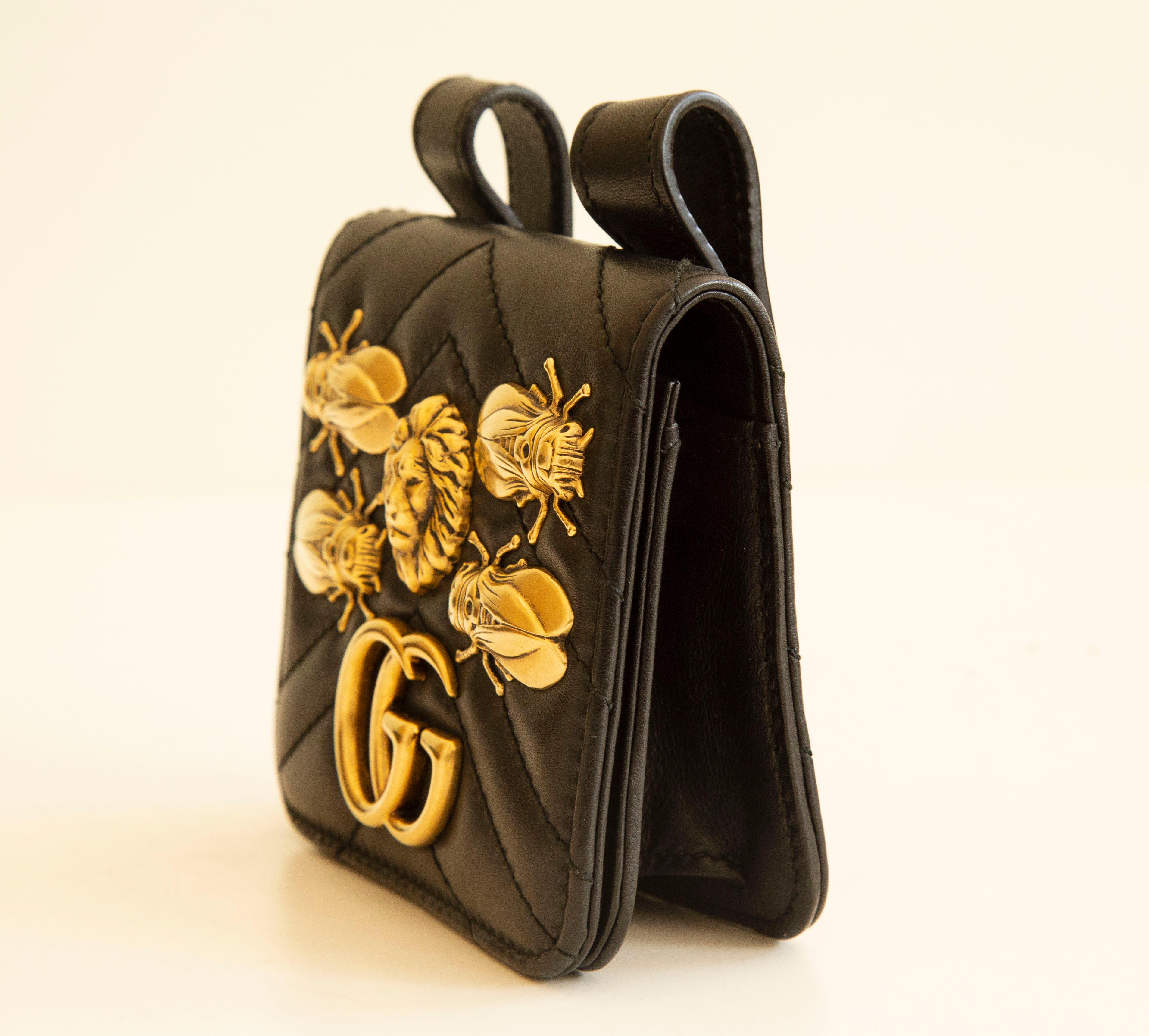 2000s Gucci Black Leather 'GG Marmont' Quilted Belt Pouch In Excellent Condition For Sale In Arnhem, NL