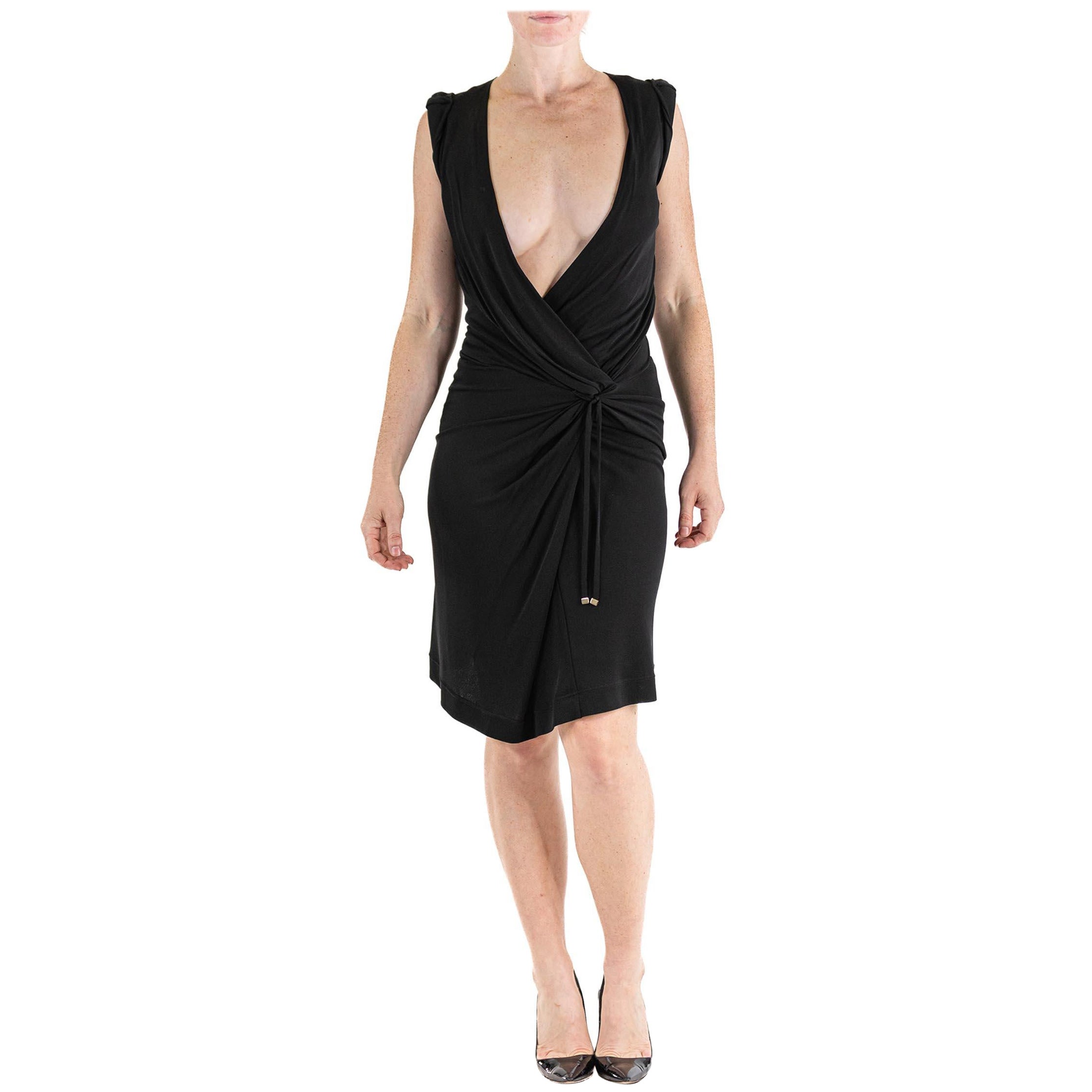 2000S GUCCI Schwarzer Rayon Jersey Tief ausgeschnittenes Cocktailkleid