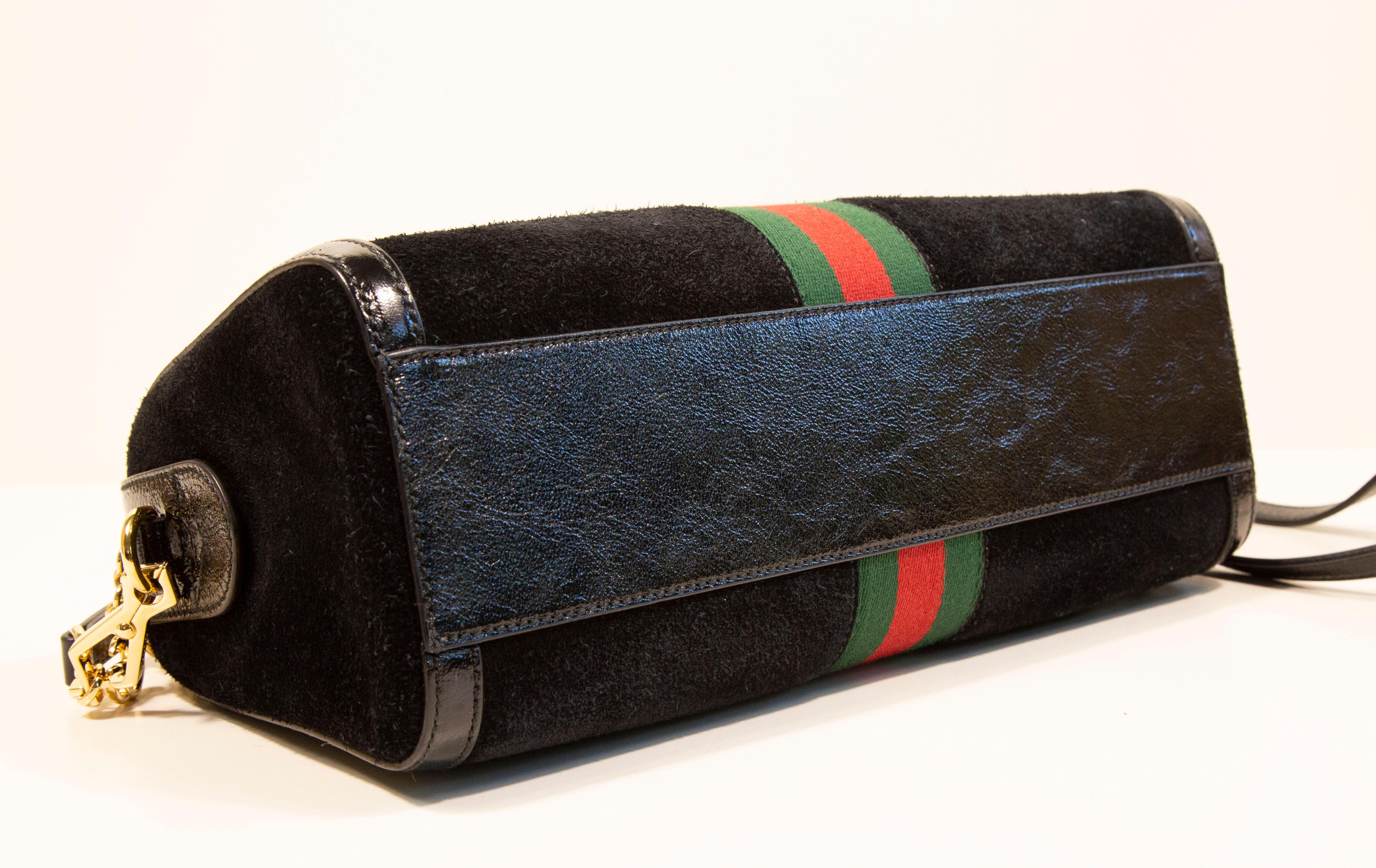 2000s Gucci Black Suede Ophidia Boston Crossbody Top Handle Bag 8
