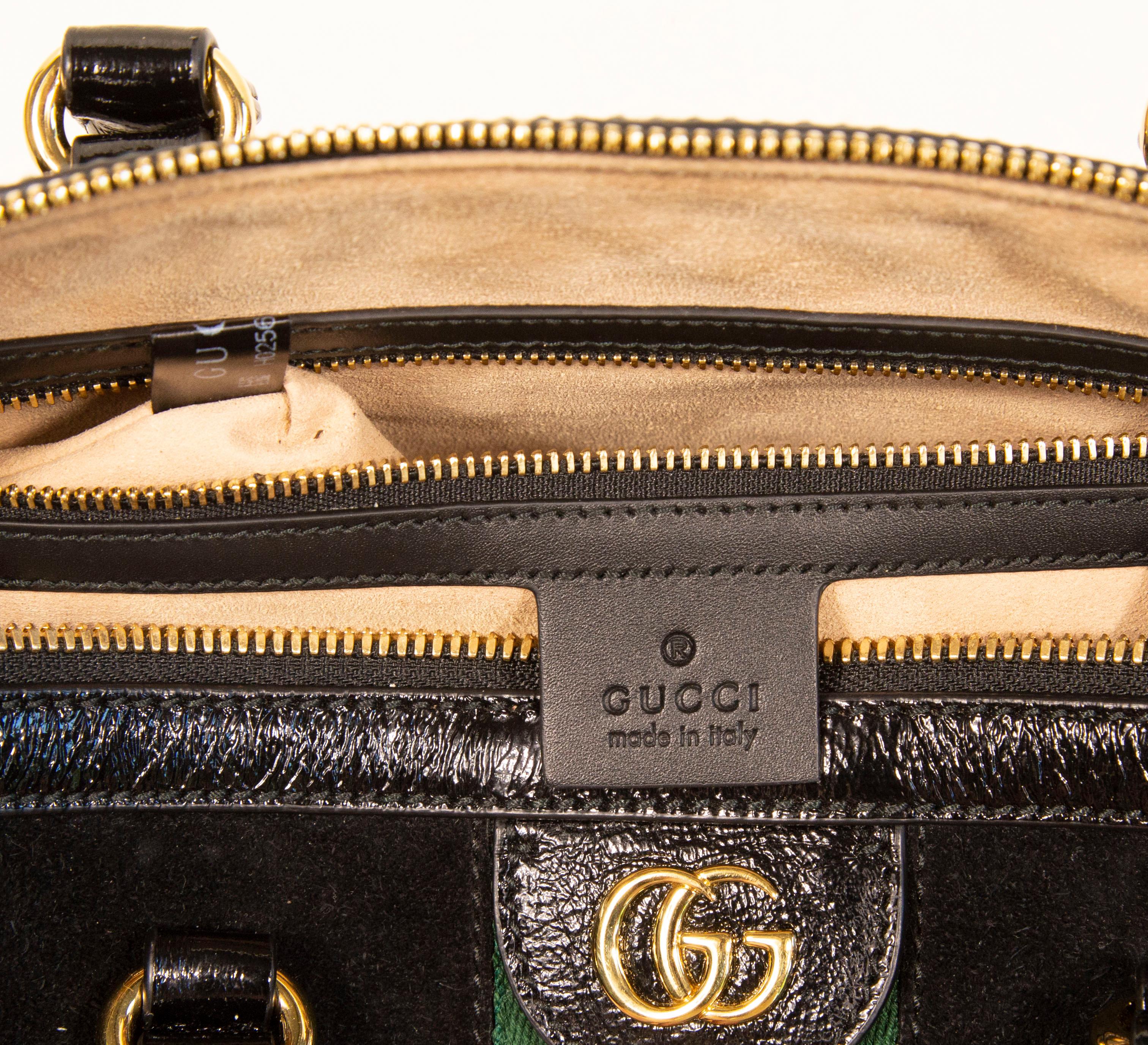 2000s Gucci Black Suede Ophidia Boston Crossbody Top Handle Bag 11