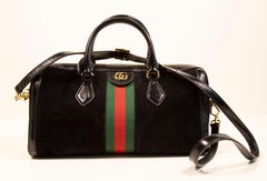 2000s Gucci Black Suede Ophidia Boston Crossbody Top Handle Bag