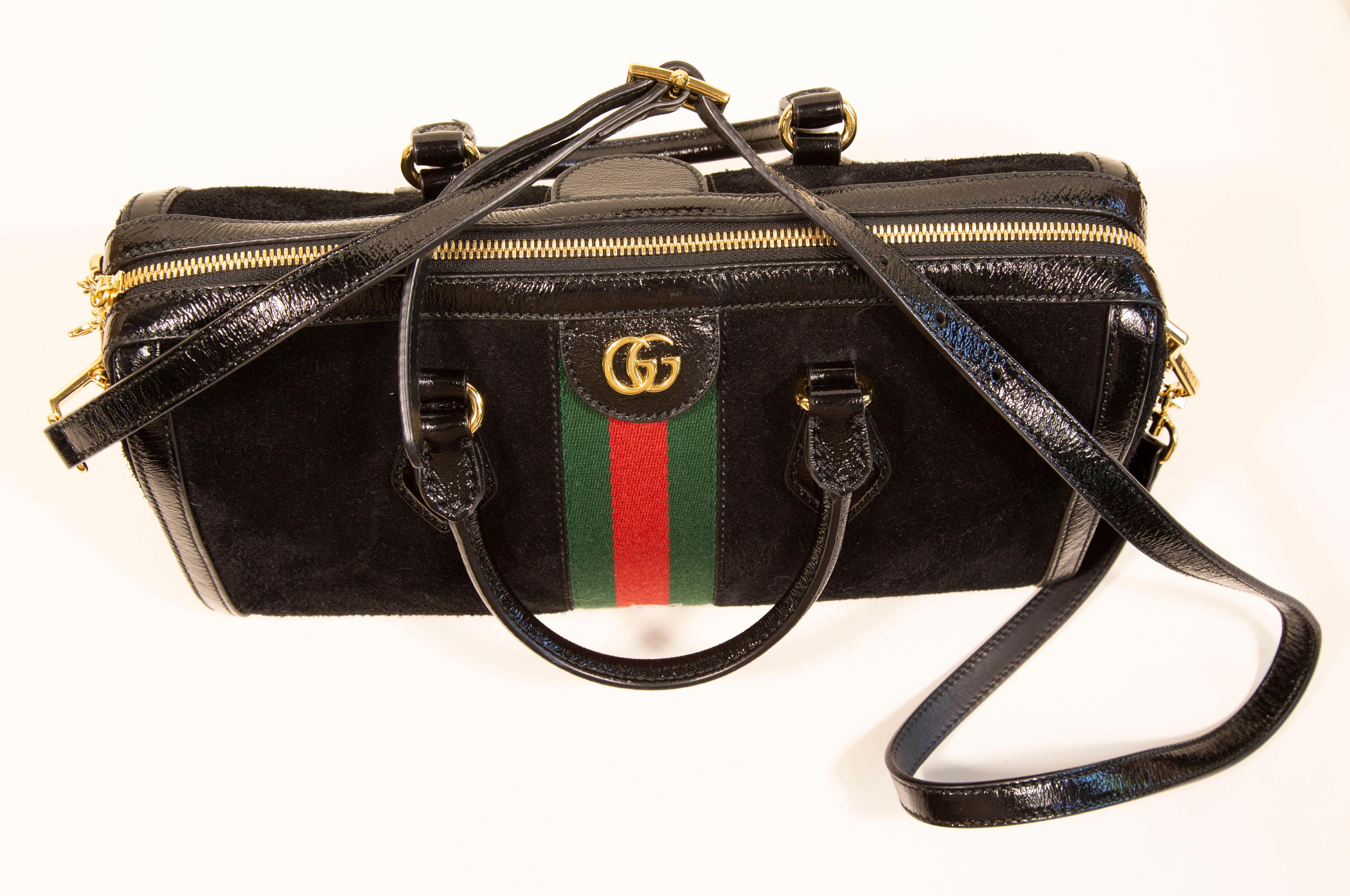 2000s Gucci Black Suede Ophidia Boston Crossbody Top Handle Bag In Good Condition In Arnhem, NL