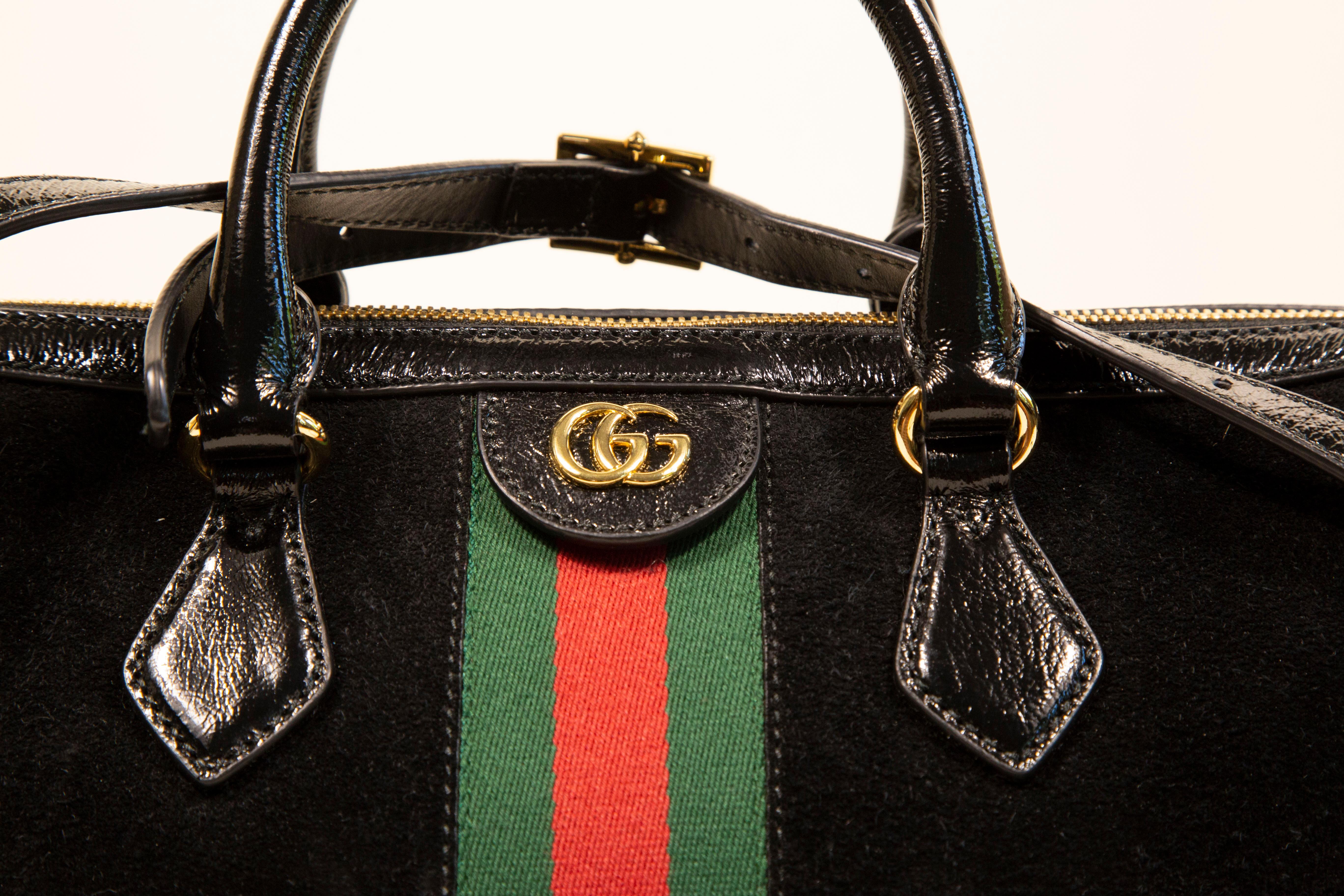 Women's or Men's 2000s Gucci Black Suede Ophidia Boston Crossbody Top Handle Bag