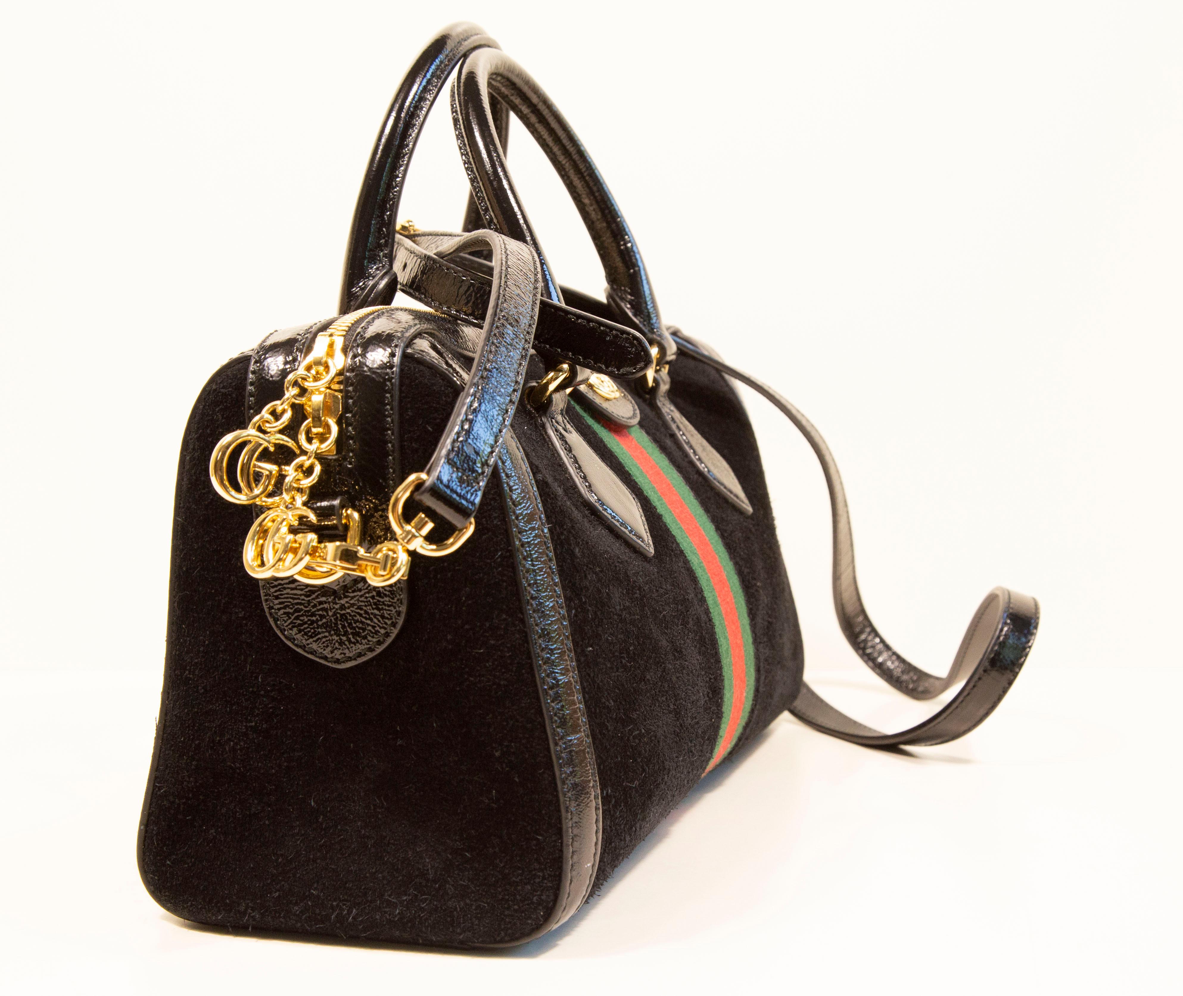 2000s Gucci Black Suede Ophidia Boston Crossbody Top Handle Bag 1