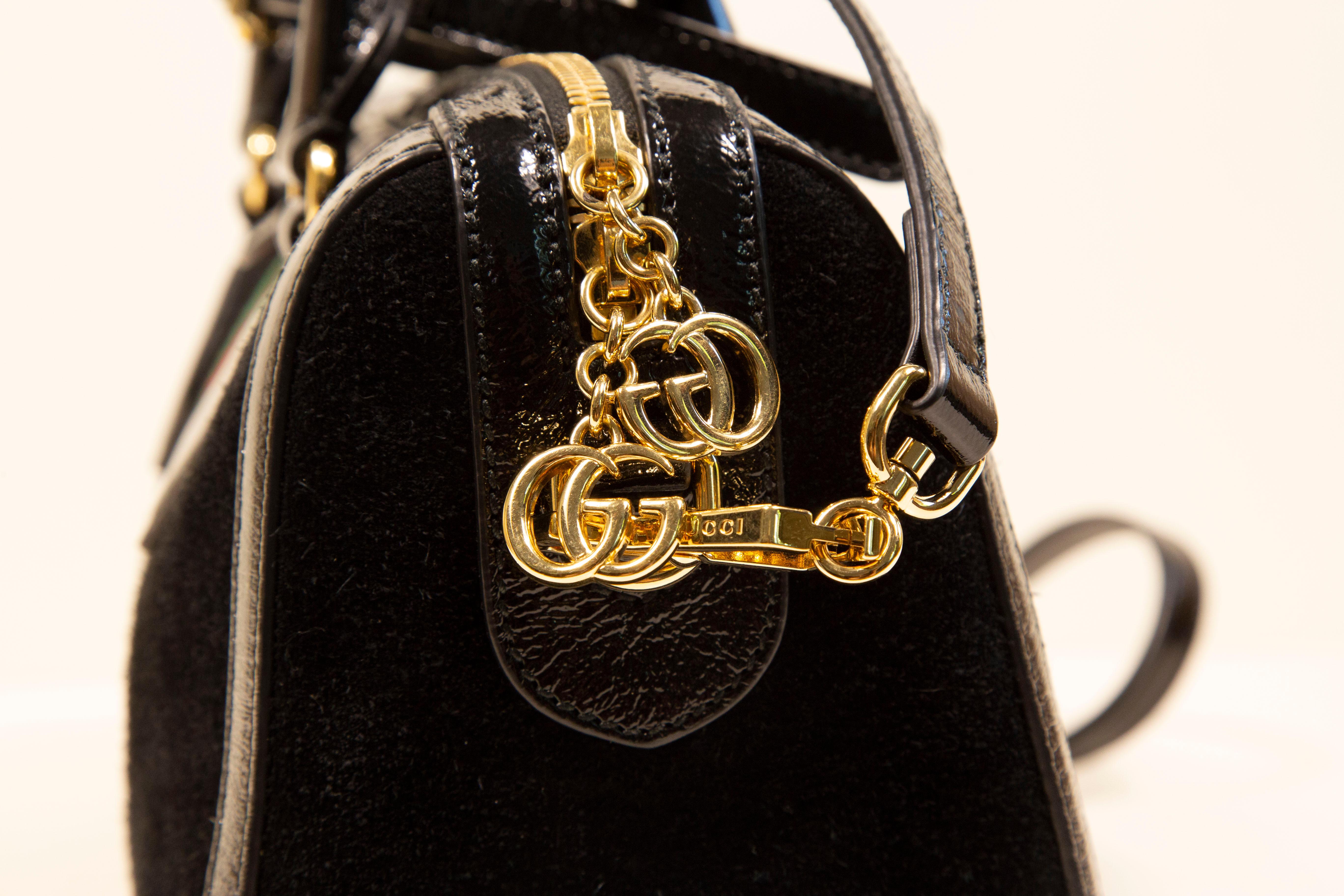 2000s Gucci Black Suede Ophidia Boston Crossbody Top Handle Bag 2