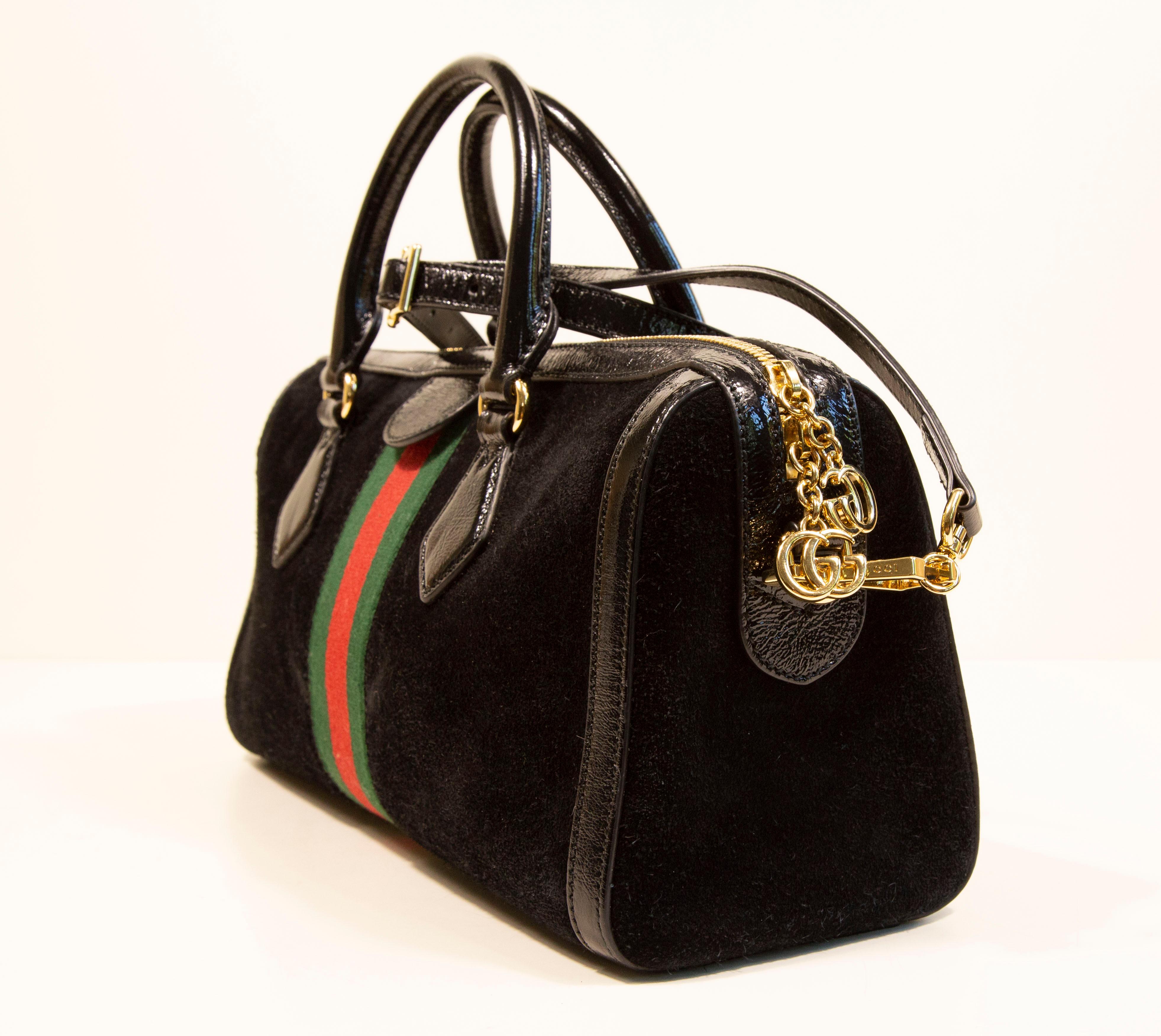 2000s Gucci Black Suede Ophidia Boston Crossbody Top Handle Bag 3