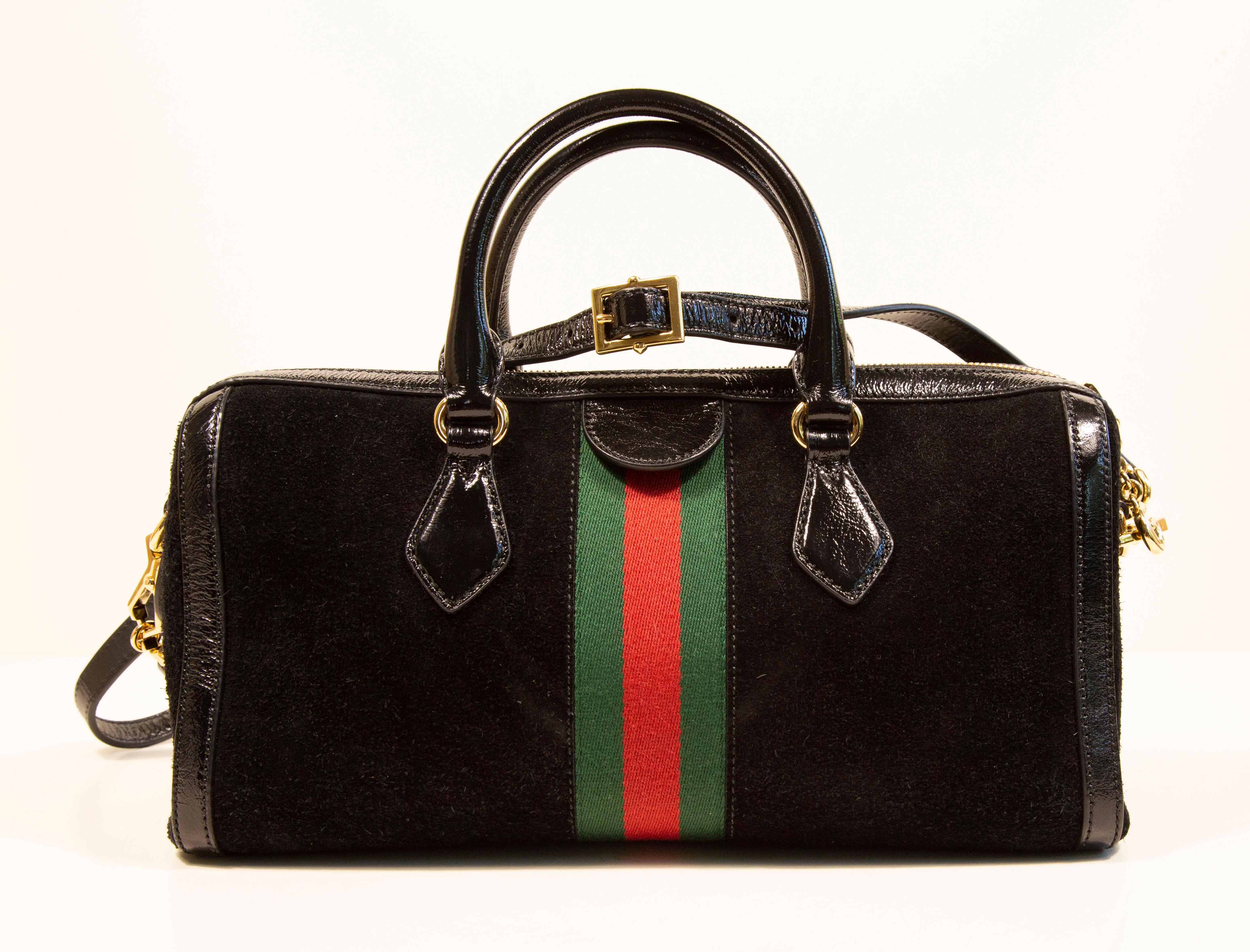 2000s Gucci Black Suede Ophidia Boston Crossbody Top Handle Bag 4