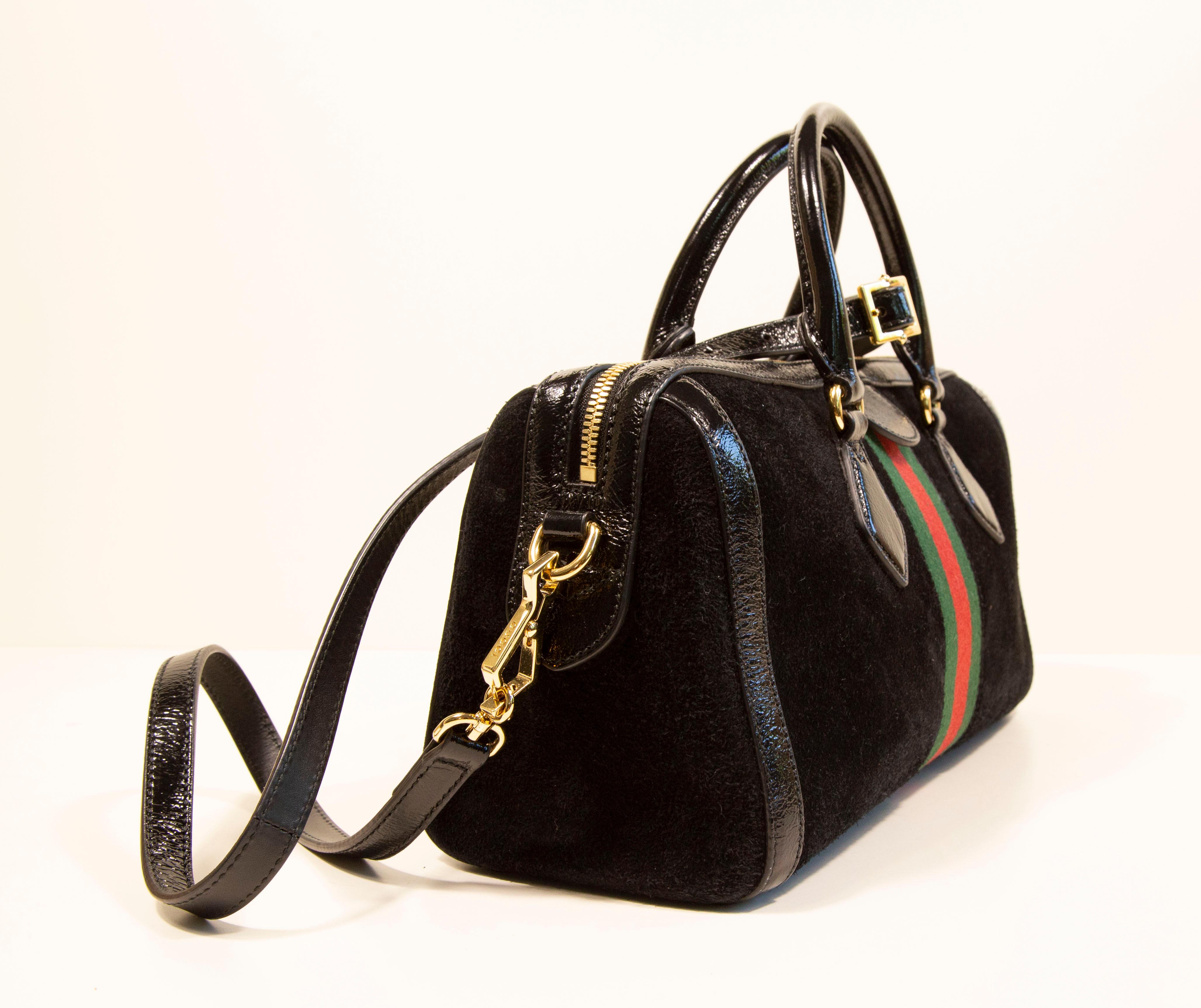 2000s Gucci Black Suede Ophidia Boston Crossbody Top Handle Bag 5