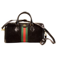 2000s Gucci Black Suede Ophidia Boston Crossbody Top Handle Bag