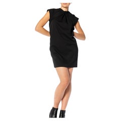 2000S GUCCI Black Wool Sleeveless Cocktail Dress With Asymmetrical Gathered Nec