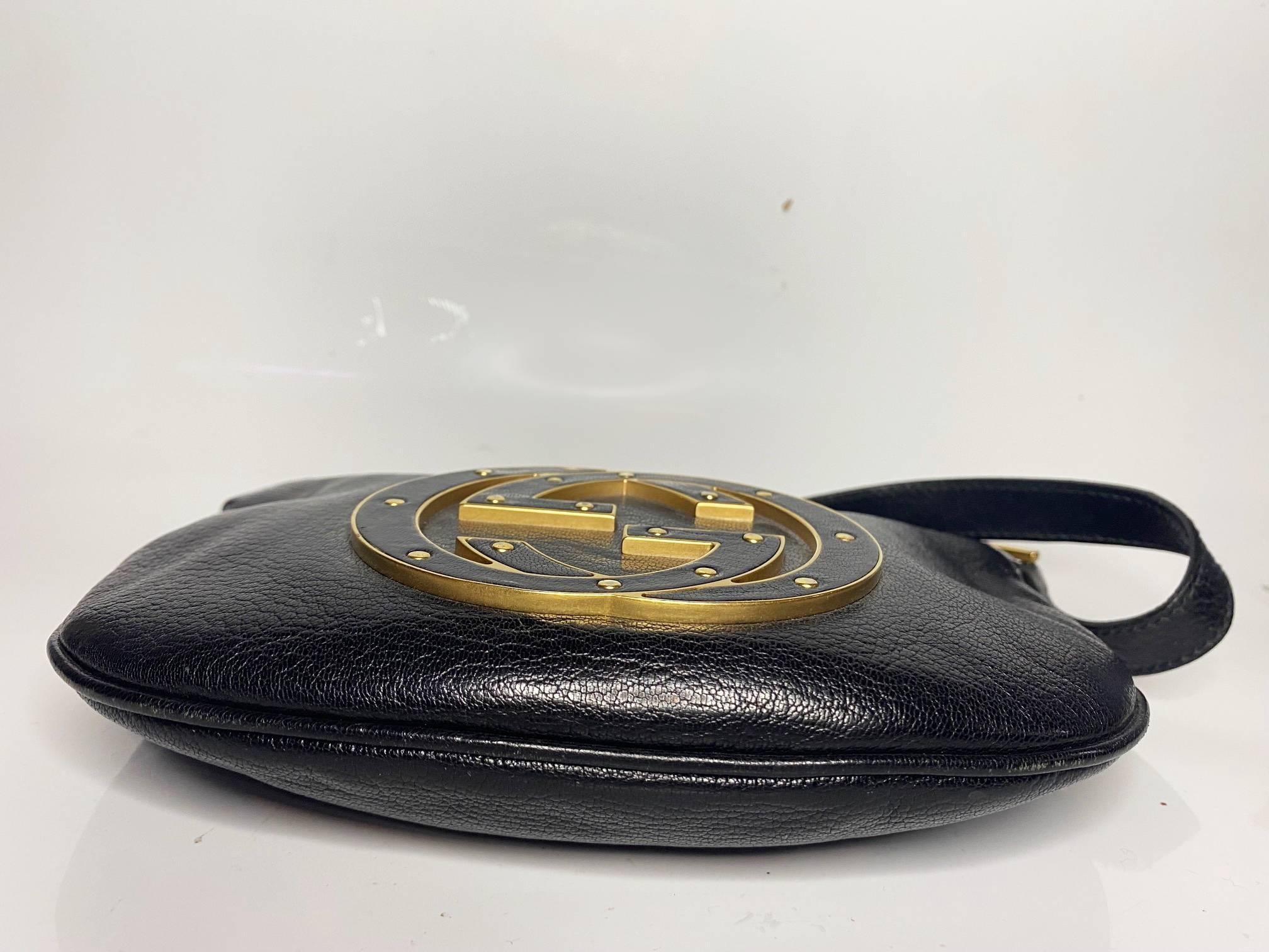 2000s Gucci Blondie Studded Small Hobo Bag in Black Leather In Excellent Condition In London, GB