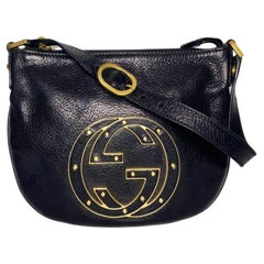 2000s Gucci Blondie Studded Small Hobo Bag in Black Leather 
