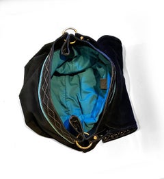 2000s Gucci Blue Suede Stud Large Shoulder Logo Hobo Bag