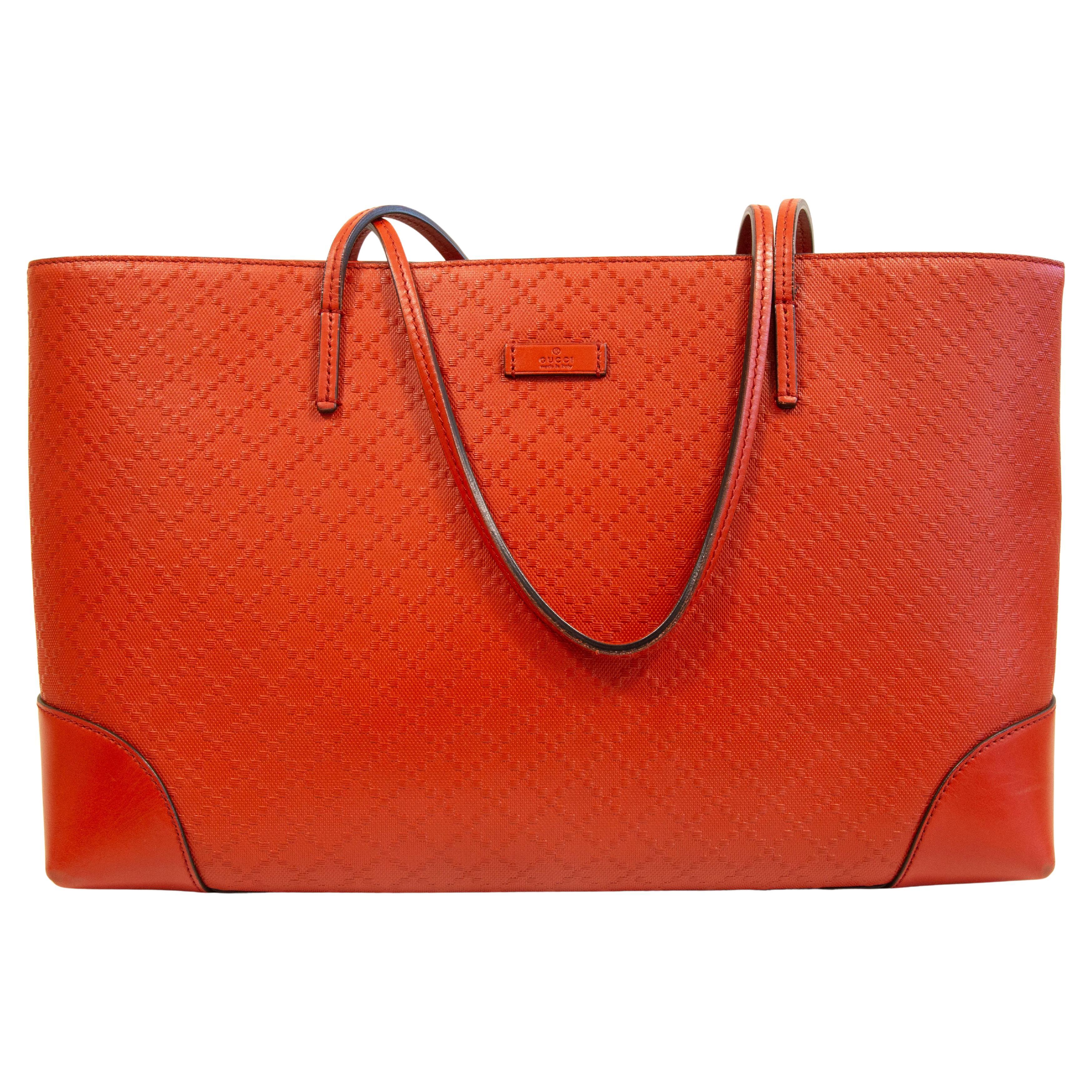 2000s Gucci Bright Red Diamante Leather Tote Bag