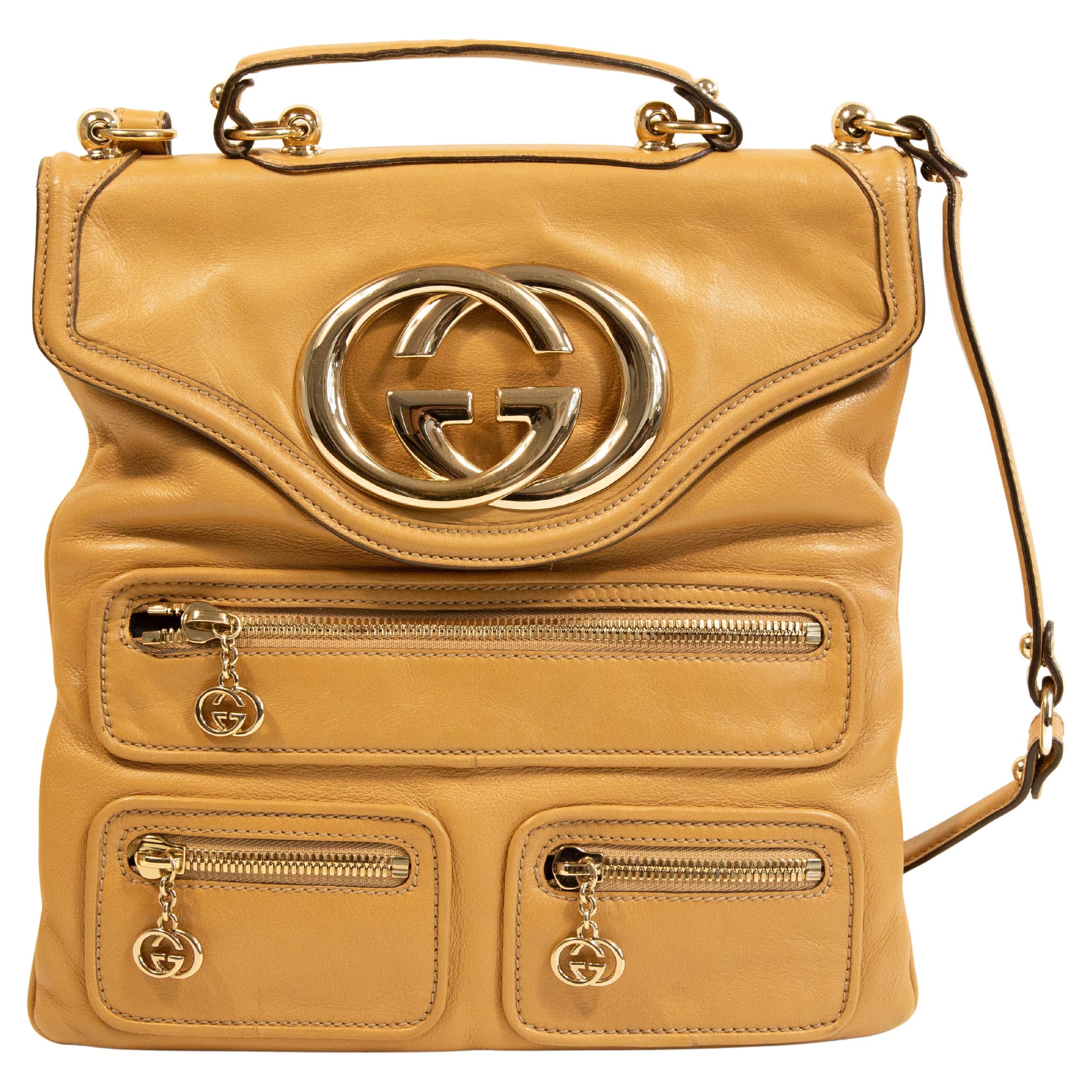 2000s Gucci Britt Beige Leather Shoulder Bag/Top Handle Bag en vente