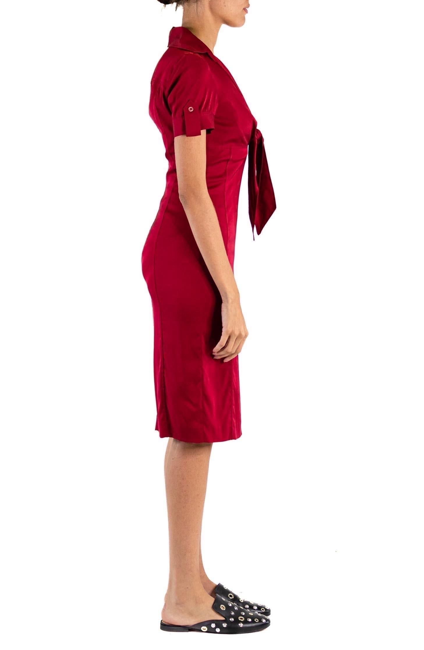 2000S GUCCI Burgundy Silk & Spandex Charmeuse Tie Front Dress In Excellent Condition For Sale In New York, NY
