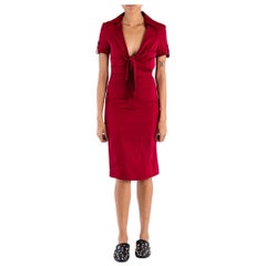2000S GUCCI Burgundy Silk & Spandex Charmeuse Tie Front Dress