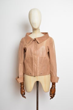 2000's Gucci by Frida Giannini Chaqueta de cuero marrón tostado recortada y ajustada