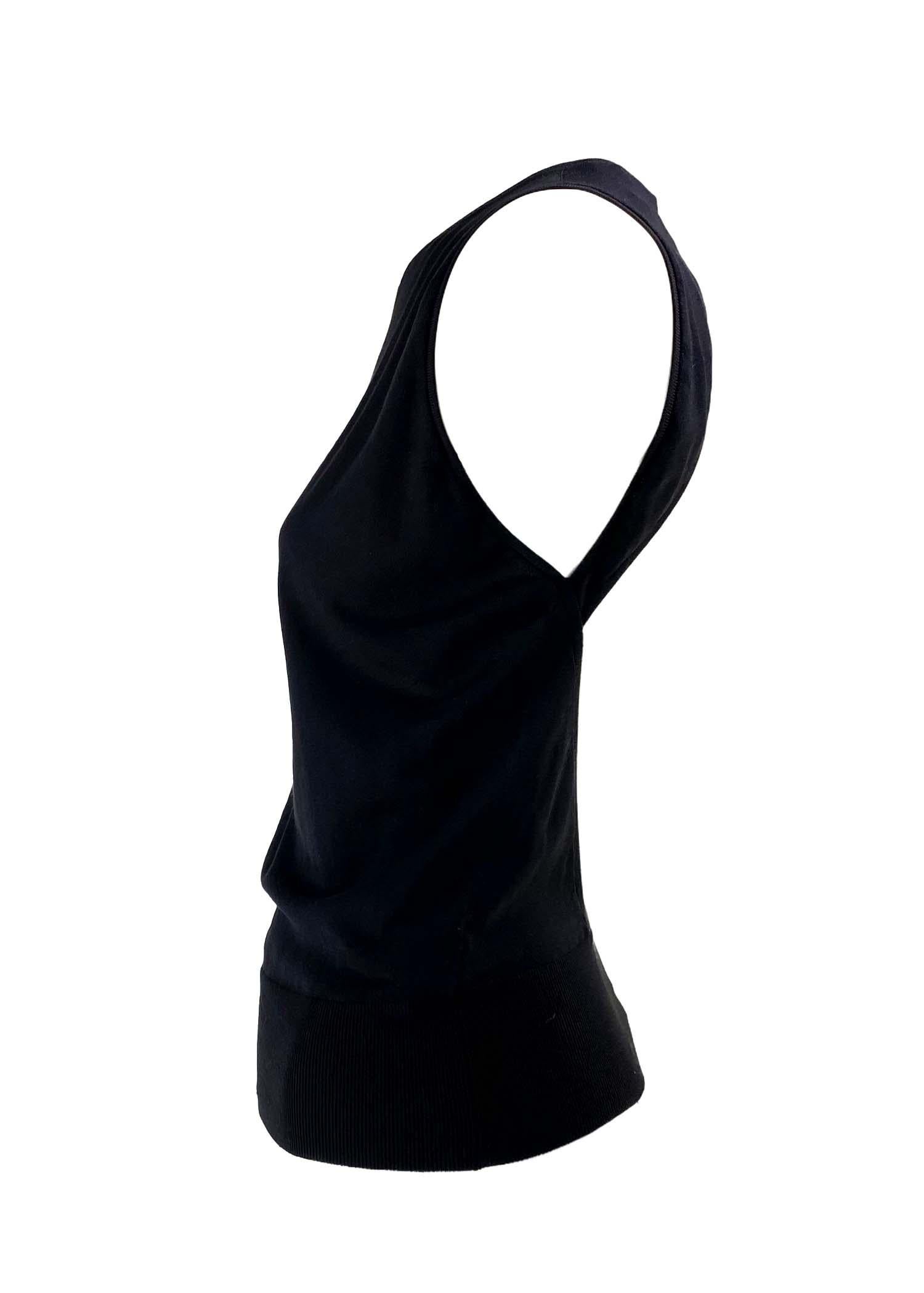 2000s Gucci by Tom Ford Backless Logo Clasp Black Knit Silk Tank Top For Sale 1