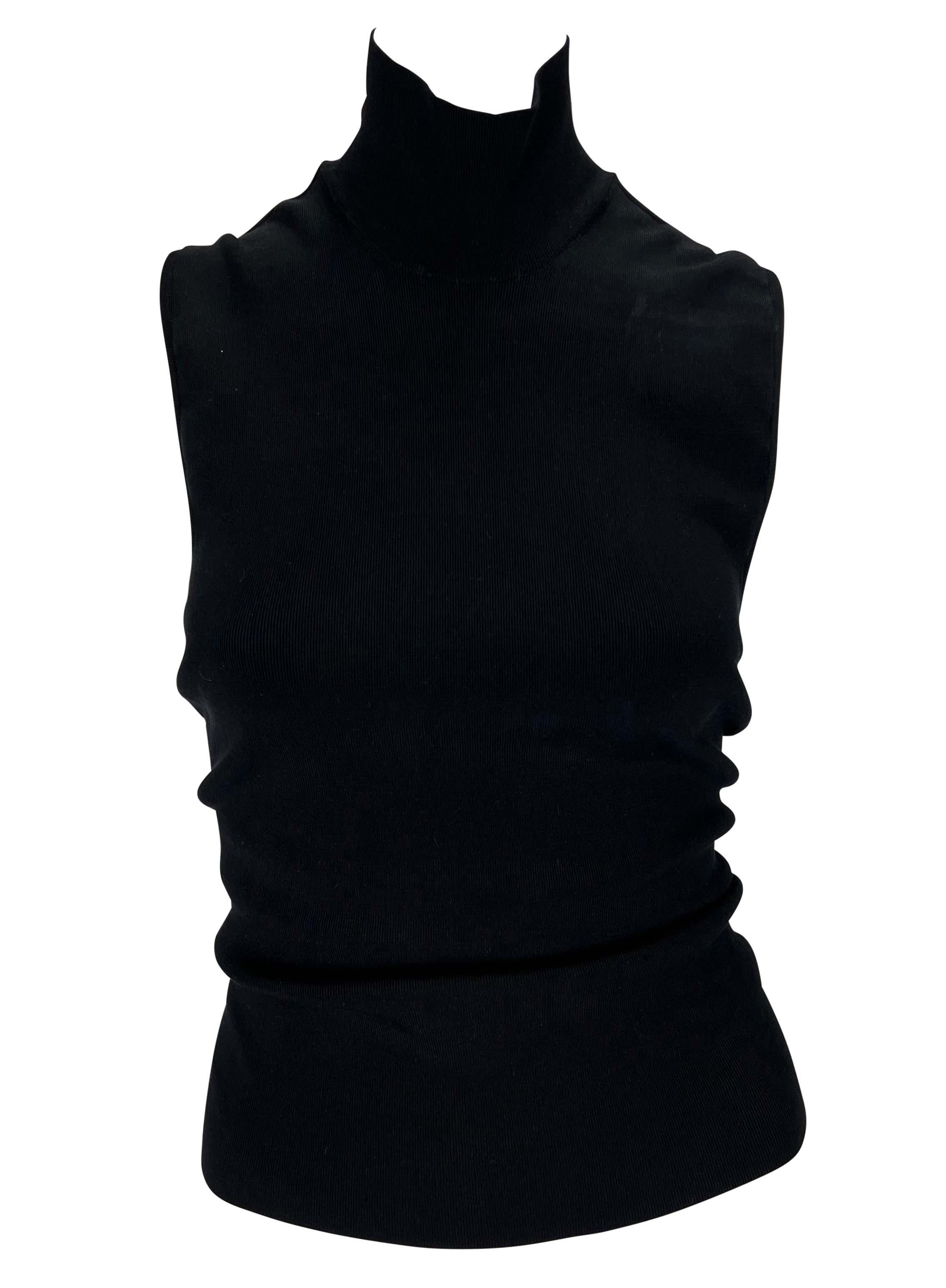 2000s Gucci by Tom Ford Backless Stretch Silk Knit Mock Neck Black Crop Top In Good Condition In West Hollywood, CA