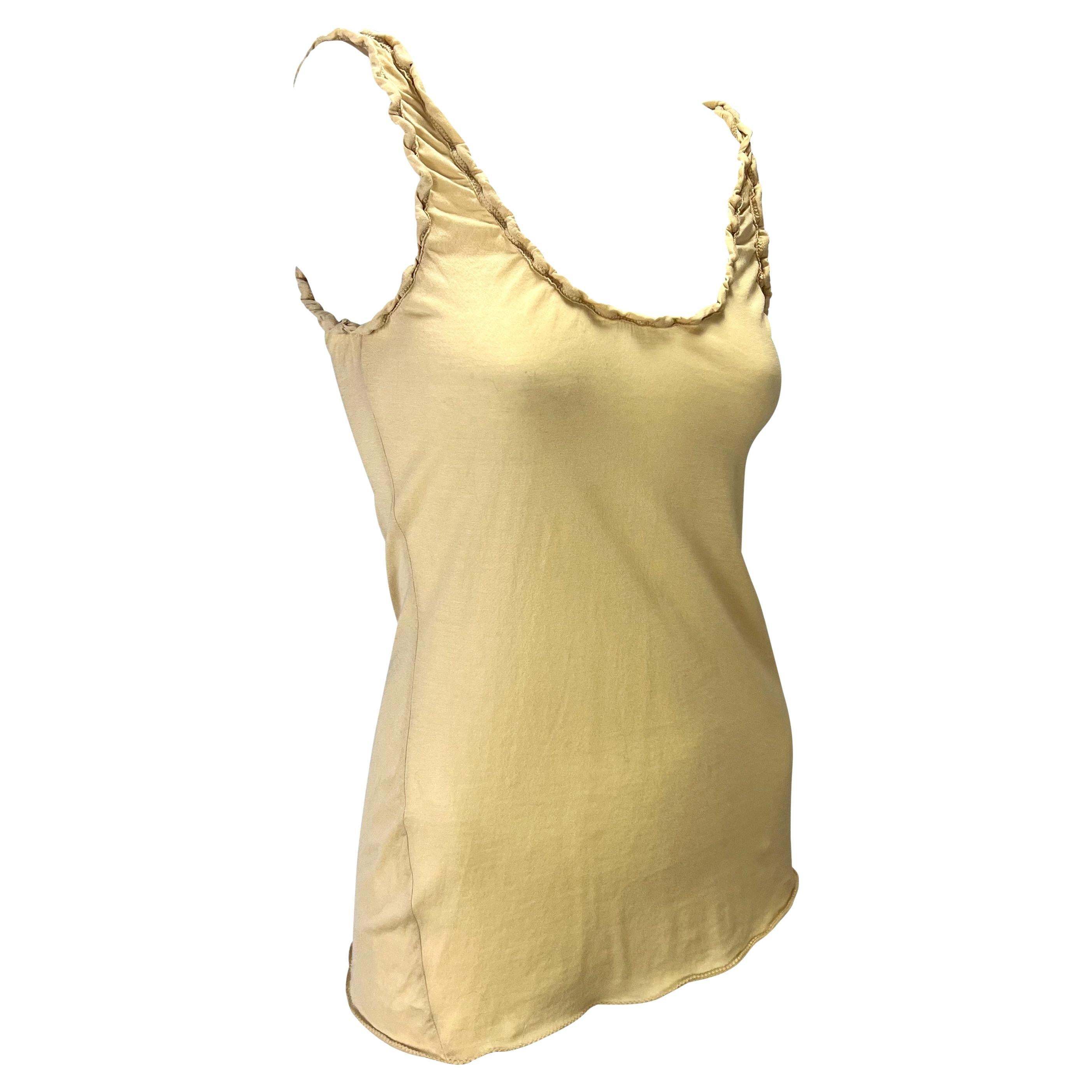 2000s Gucci by Tom Ford Beige Ruched Trim Stretch Cotton Tank Top Y2K In Good Condition For Sale In West Hollywood, CA