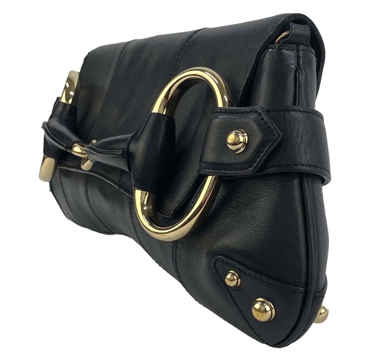 2000s GUCCI BY TOM FORD BLACK LEATHER HORSEBIT CLUTCH