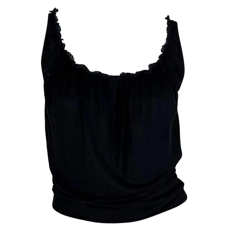 2000s Gucci by Tom Ford Black Ruffle Bodycon Stretch Tank Top