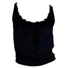 2000s Gucci by Tom Ford Black Ruffle Bodycon Stretch Tank Top