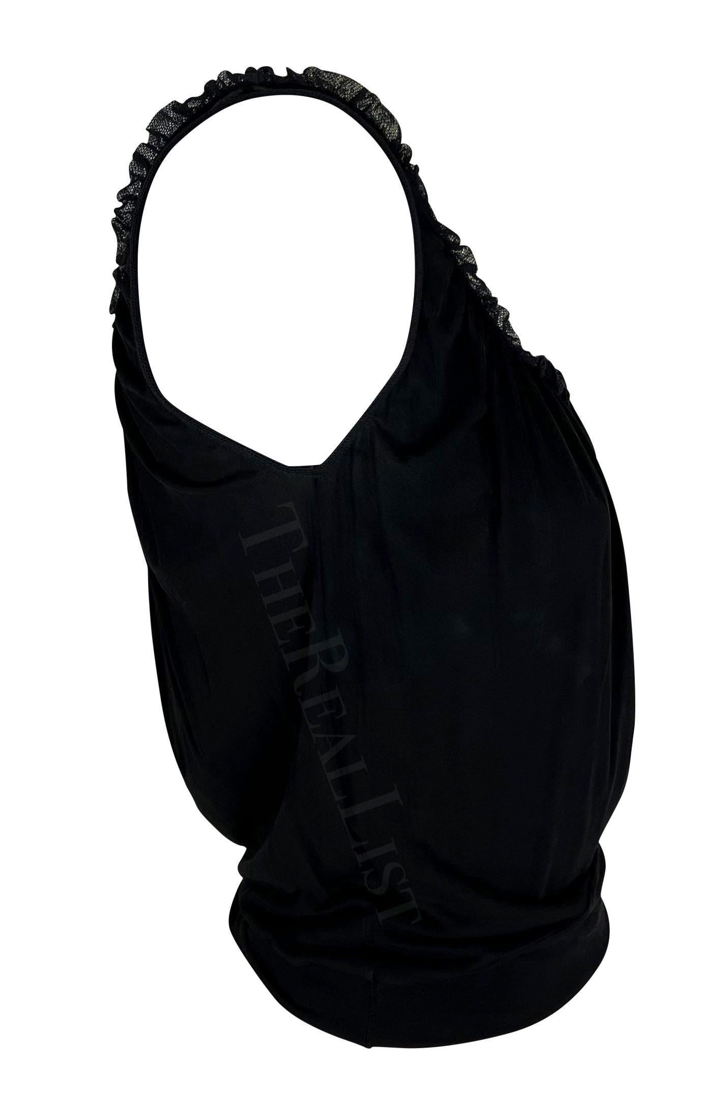 2000s Gucci by Tom Ford Black Ruffle Bodycon Stretch Tank Top Pour femmes en vente