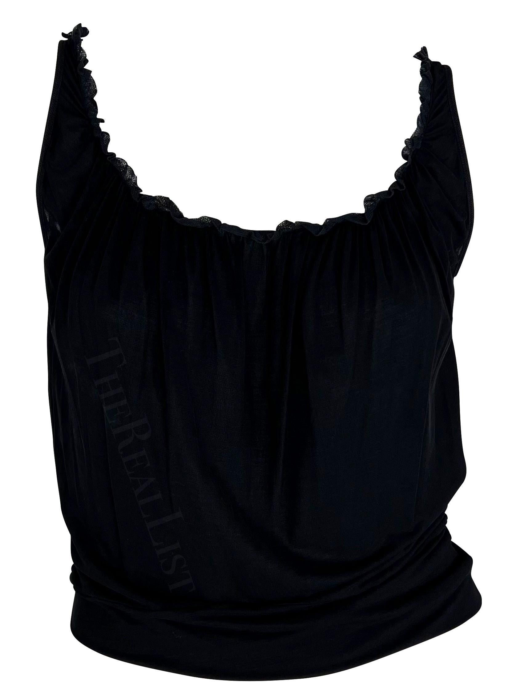 2000s Gucci by Tom Ford Black Ruffle Bodycon Stretch Tank Top