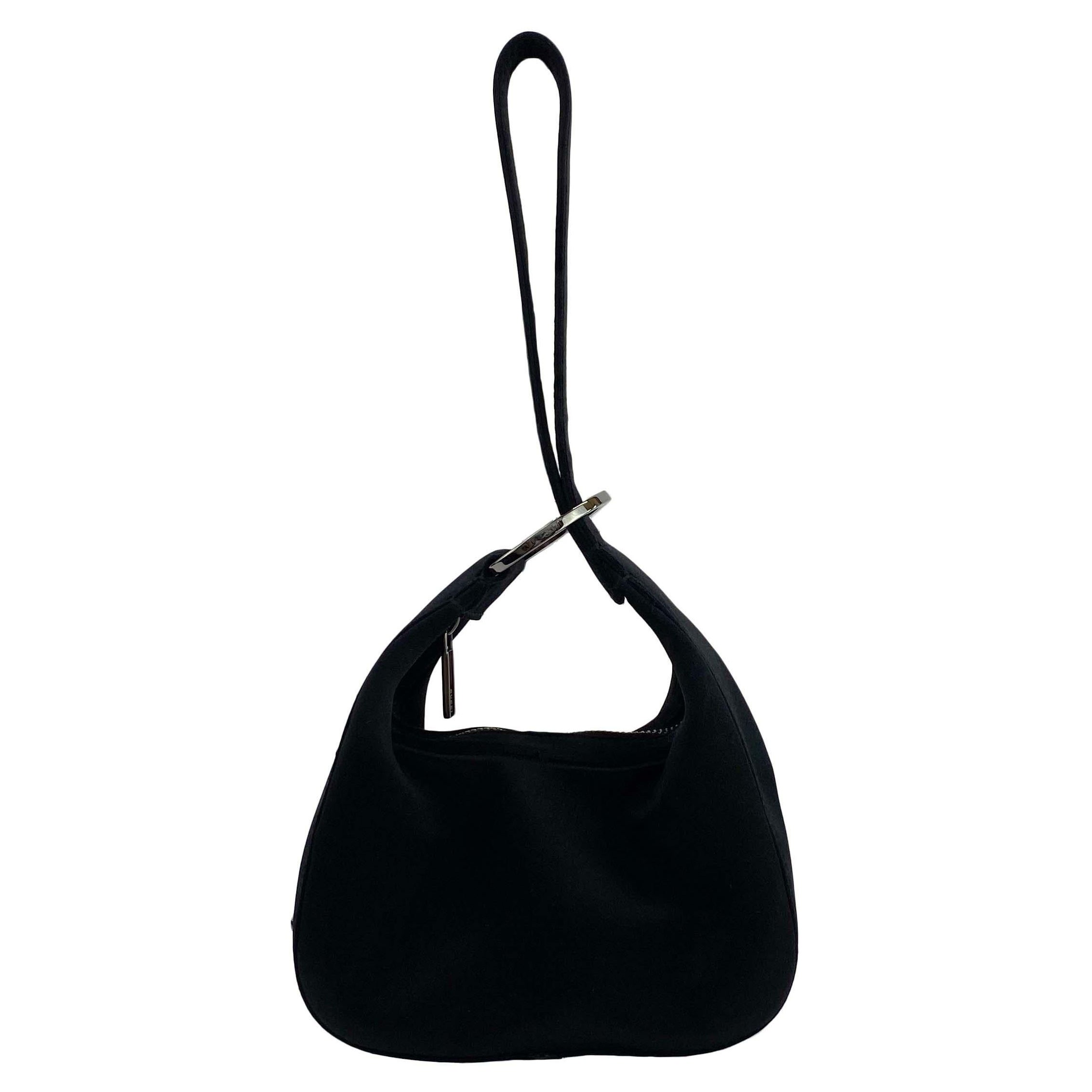 2000s Gucci by Tom Ford Black Hoop Mini Wristlet Satin Black