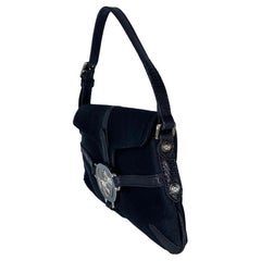 2000s Gucci by Tom Ford Black Silk Satin Rhinestone GG Thong Super Mini Bag