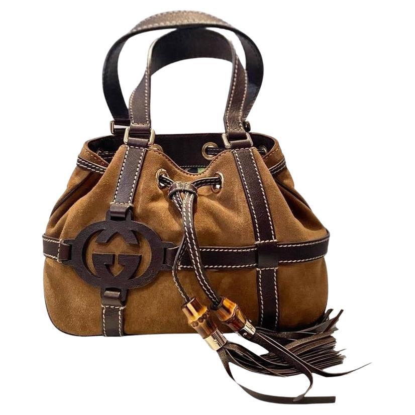 2000s Gucci by Tom Ford Brown GG Interlocking Suede Handbag 