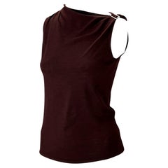 2000s Gucci by Tom Ford Burgundy Stretch Knit Asymmetric Buckle Sleeveless Top