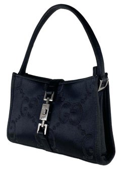 2000's Gucci by Tom Ford Embroidered Silk Satin Mini GG Bag Jackie Piston