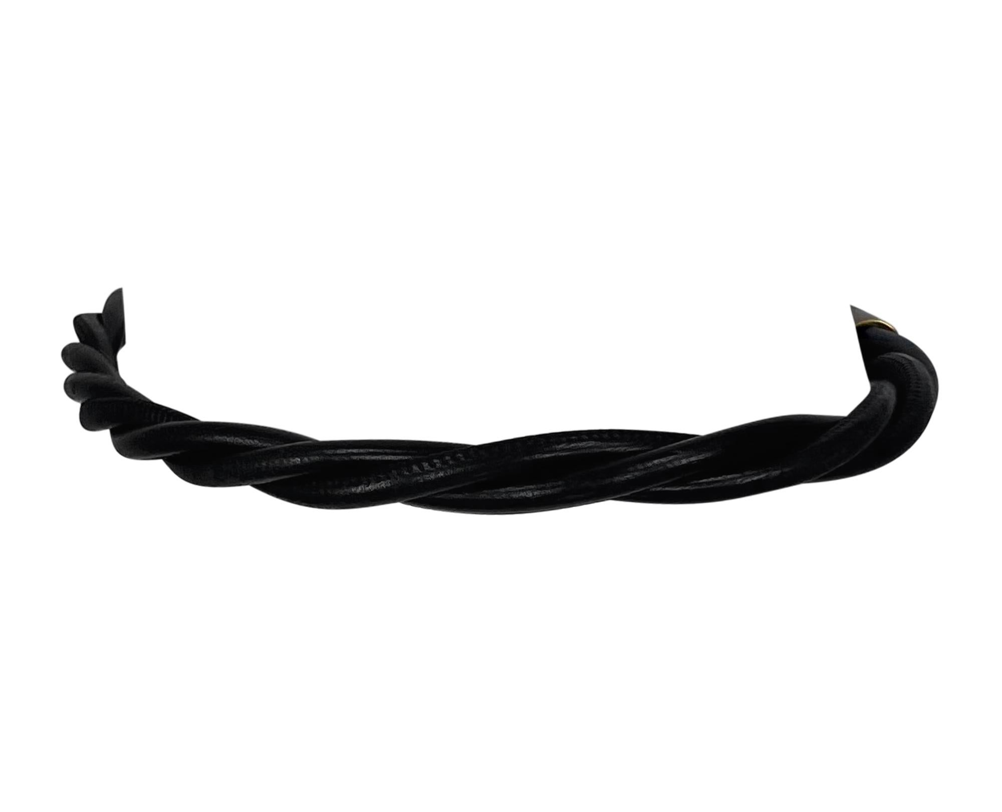 2000s Gucci by Tom Ford Gold Tone Twisted Black Leather Cord Waist Belt For Sale 1