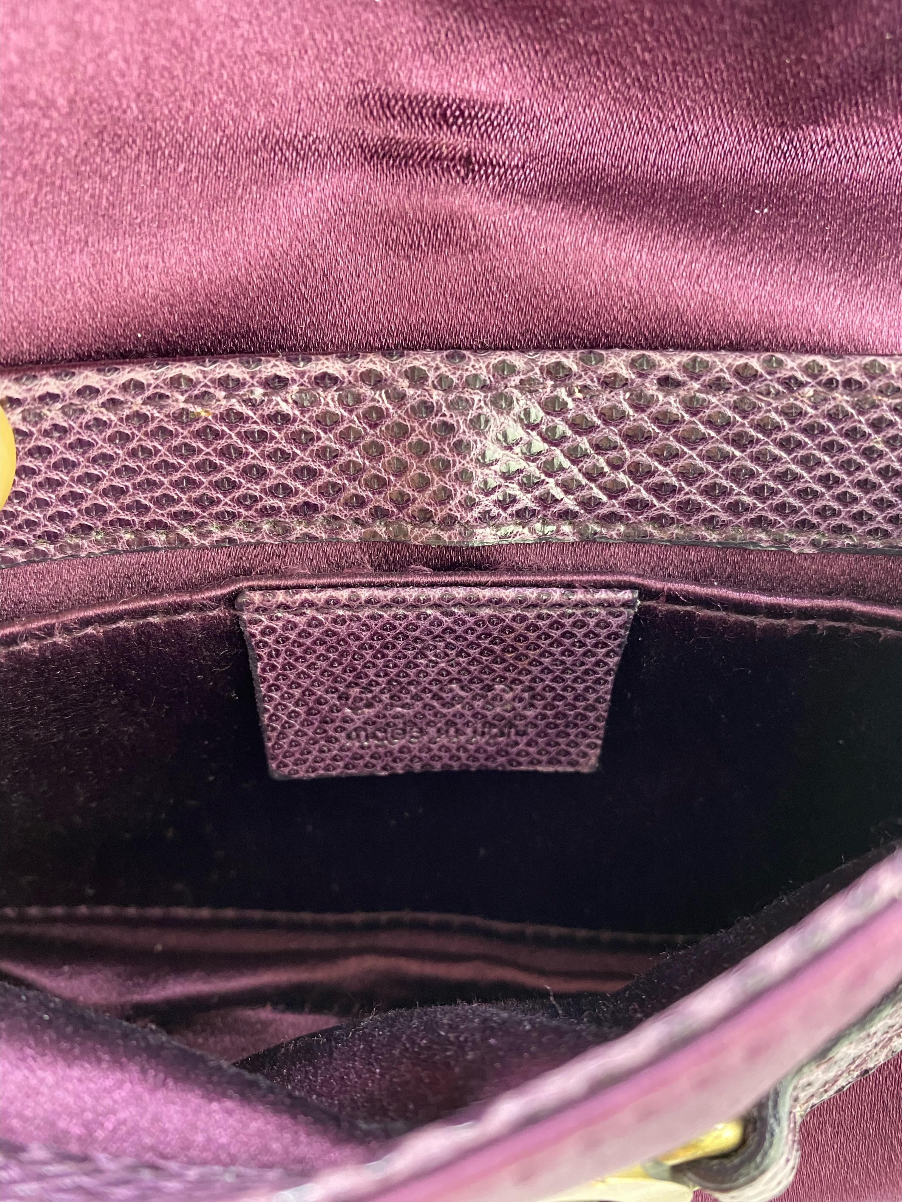 Black 2000s Gucci by Tom Ford Mini Reins Purple Lizard Silk Satin Rhinestone Thong Bag For Sale
