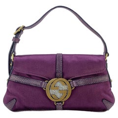 Gucci par Tom Ford - Mini Reins - Sac fourre-tout en satin de soie et lézard violet avec strasss, années 2000