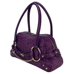 2000s Gucci by Tom Ford Purple Ostrich Horsebit Oversized Shoulder Bag Y2K