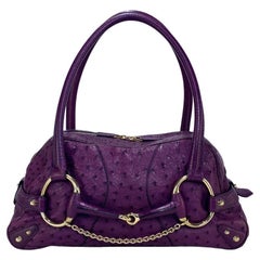 2000s Gucci by Tom Ford Purple Ostrich Horsebit Oversized Shoulder Bag Y2K